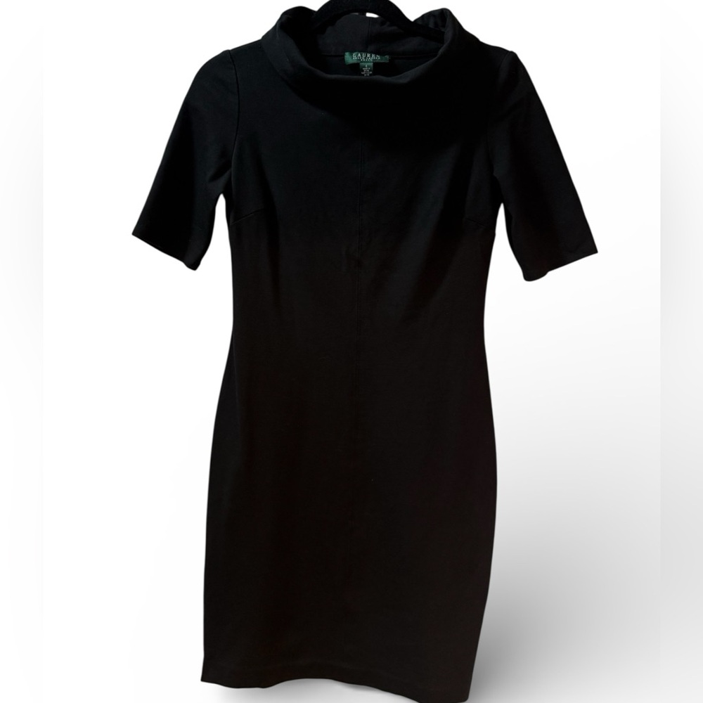 Lauren Ralph Lauren Black Midi Sheath Dress Cowl Neck Size 4 Y2K